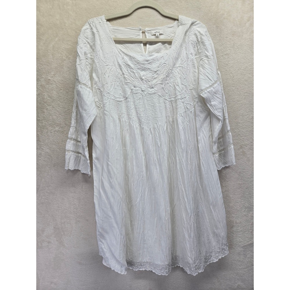 NWT Wilfred Ribera Dress White Embroidered Crinkle Modal Mini Dress Oak Medium